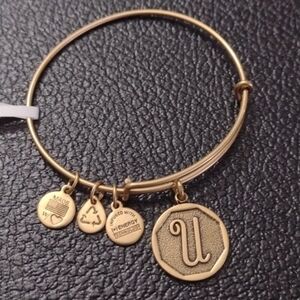 Alex and Ani Gold Bangle Charm Bracelet Letter U Initial U New Old Stock 2014